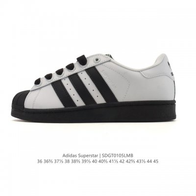 二层皮 阿迪达斯 Adidas Superstar 三叶草经典贝壳头系列 新款休闲板鞋潮流男女士运动鞋 。鞋面柔软皮革材质 标志性的贝壳鞋头，锯齿三条纹，简约的