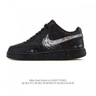 公司级 耐克Nike Court Vision Low 校园风低帮复古篮球板鞋运动鞋。延续80年代复古篮球鞋，添加学院风细节。皮革组合鞋面，利落风格，重现复古篮