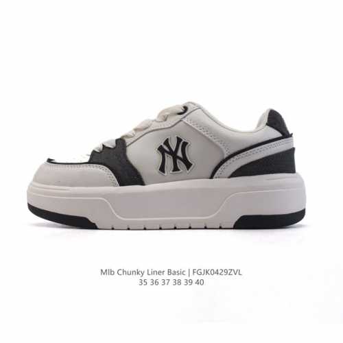 mlb Chunky Liner Basic 人气单品学长鞋系列轻量增高厚底百搭休闲运动板鞋 皮革帆布拼接女轻便胶鞋 高级街头休閒品牌鞋。Mlb Chunky