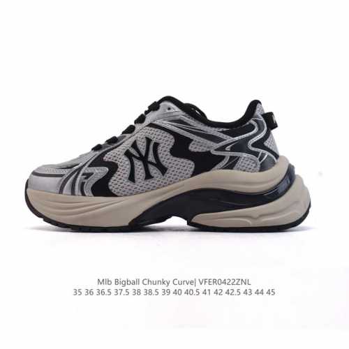 公司级 美职棒 Mlb Bigball Chunky Curve 纽约洋基队厚底增高老爹鞋男女复古鞋中性纽约洋基队休闲经典运动鞋。加厚鞋底，侧面有撞色Ny标识，