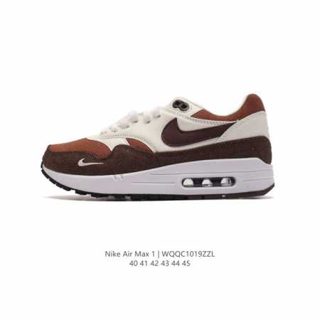 Nike Air Max 1 耐克 气垫 缓震 耐磨运动鞋。鞋身材质均选择皮革 织物 麂皮多种材质覆盖 保证质感的前提下 层次感也相当不错，带有开窗式 Air - 点击图像关闭