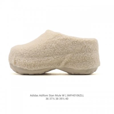 公司级 阿迪达斯 Adidas Adifom 秋冬新款 加绒加厚百搭休闲拖凉拖鞋 超厚底增高 毛绒织物鞋面女鞋包头凉拖鞋。采用超轻95% 注塑 Eva塑料,5%