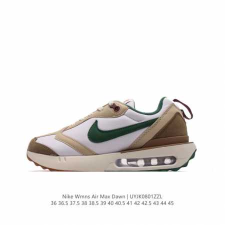 耐克 Nike Air Max Dawn 黎明系列 低帮气垫百搭休闲运动慢跑鞋，从配色上彰显出浓厚的复古气质。最大的亮点当属鞋型设计上加入结构元素，汲取 4年诞 - 点击图像关闭