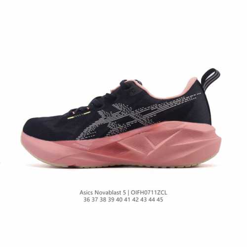 亚瑟士Asics跑步鞋Novablast 5 代男女鞋缓震运动鞋耐磨回弹轻量舒适跑鞋 增高老爹鞋 这双鞋还是保留了前几代的基因，依旧使用线条感非常明显的外观设计