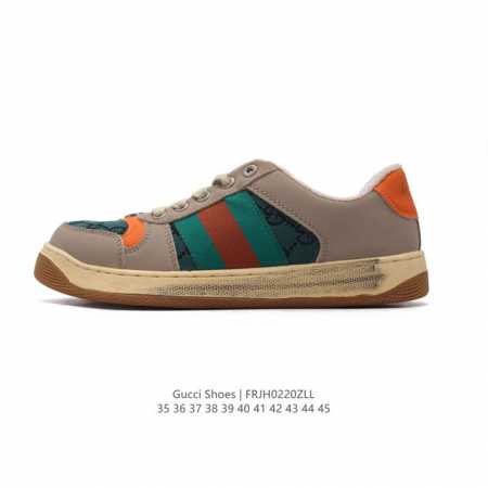 高品质性价比 古驰男女鞋 Gucci Screener系列做旧脏脏鞋时尚厚底增高复古板鞋潮运动鞋，复古学院风款式与融入怀旧运动服风格的面料风靡数十年，不同风格演 - 点击图像关闭