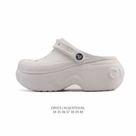 Crocs 沙滩洞洞鞋 女士休闲厚底增高凉拖鞋 卡骆驰明星同款 厚底增高沙滩鞋 选择尺码时 建议选大一码 脚感更舒适 家居休闲一式两用拖鞋 白敬亭同款，坡跟设计 - 点击图像关闭