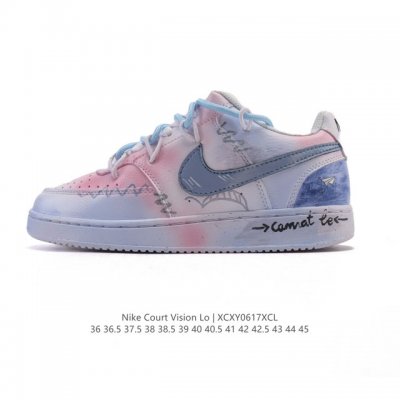 公司级 耐克 Nike Court Vision Lo校园风低帮复古篮球板鞋男女运动鞋 解构绑带 双鞋带。延续80年代复古篮球鞋，添加学院风细节。皮革组合鞋面，