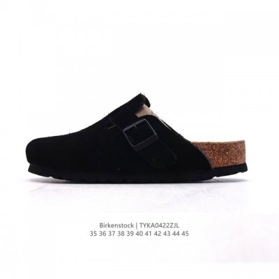 公司级德国百年知名鞋履品牌 勃肯Birkenstock Boston Suede Shearling 波士顿系列休闲凉拖鞋 低帮牛皮绒面革复古软木底包头露跟休闲