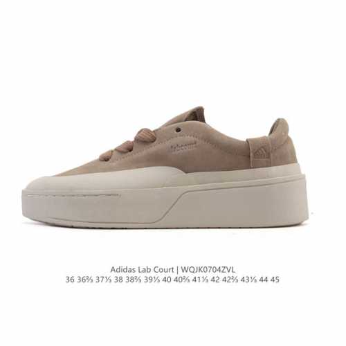 阿迪达斯 Adidas Labcourt 百搭休闲轻松舒适 耐磨透气低帮 厚底增高运动板鞋 男女同款。鞋面使用了绒毛麂皮 ，鞋面和鞋底连接处使用了包边处理，看起