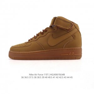 耐克 Nike Air Force 1 ‘07 High 空军一号 Af1 高帮魔术贴百搭休闲厚底增高运动板鞋时尚男女鞋，柔软、弹性十足的缓震性能和出色的中底设
