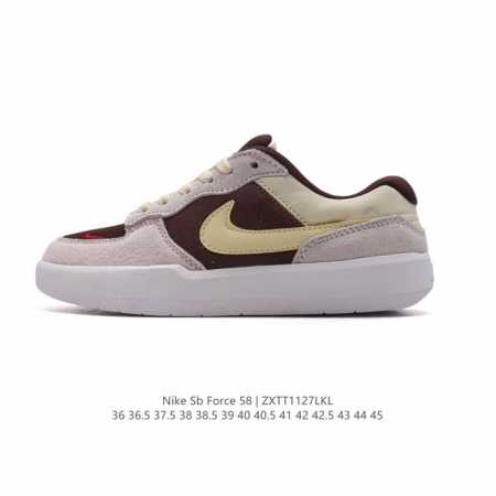 耐克nike Sb Force 58 运动滑板鞋。这是一款将前沿创新带入街头的单品，它具有硫化杯底，具有出色的耐用性和灵活性。使用柔软皮革和帆布拼接，在饰面上放 - 点击图像关闭
