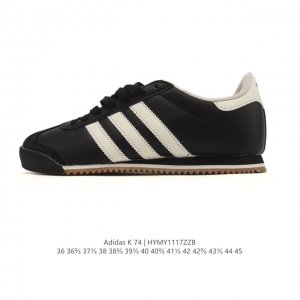 新品 阿迪达斯 Adidas T头鞋 K 74经典薄底运动鞋男女阿迪达斯官方三叶草 推荐脚型偏胖选大半码 合成革皮革 时尚休闲 耐磨透气 低帮 板鞋 男女同款。