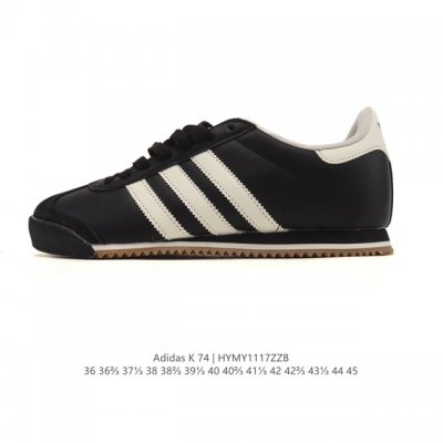 新品 阿迪达斯 Adidas T头鞋 K 74经典薄底运动鞋男女阿迪达斯官方三叶草 推荐脚型偏胖选大半码 合成革皮革 时尚休闲 耐磨透气 低帮 板鞋 男女同款。