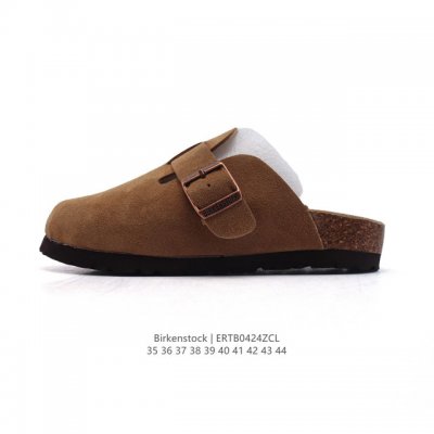 德国百年知名鞋履品牌 勃肯Birkenstock Boston Suede Shearling 波士顿系列休闲凉拖鞋 低帮牛皮绒面革复古软木底包头露跟休闲拖鞋，