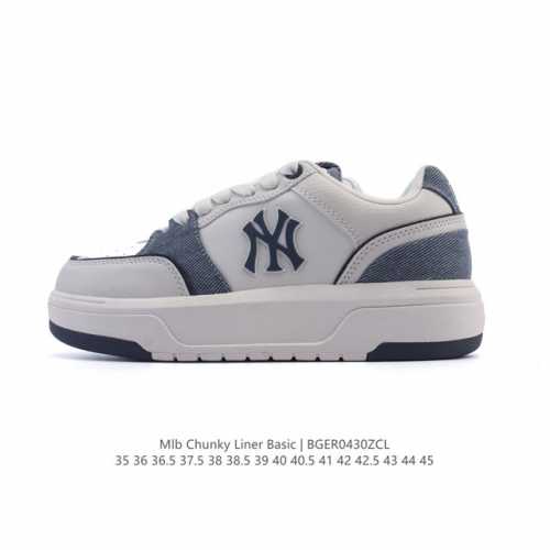 mlb Chunky Liner Basic 人气单品学长鞋系列轻量增高厚底百搭休闲运动板鞋 皮革帆布拼接男女轻便胶鞋 高级街头休閒品牌鞋。Mlb Chunky