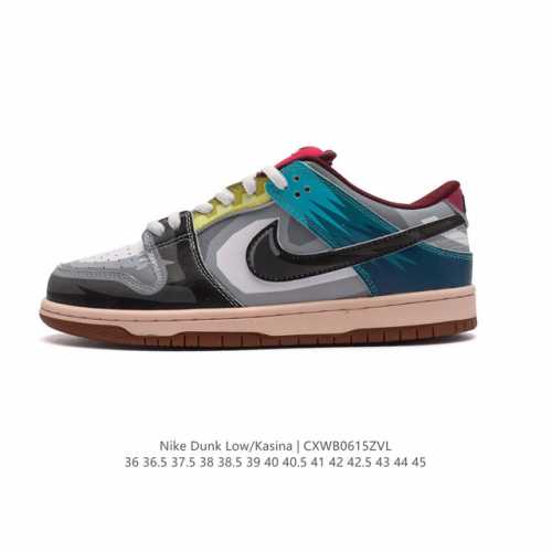 Nike 耐克 采用皮革饰片拼接效果，内置sole真气垫装置及耐磨橡胶大底街头穿搭，心动联名韩国最大街头服饰品牌kasina X Nike Dunk Low S
