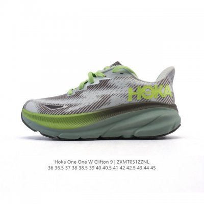 公司级 Hoka One One 升级款 Clifton 9 克利夫顿9代 男女士休闲跑步鞋轻量缓震运动鞋。此次，Clifton 9 厚了也轻了。非凡脚感，更厚