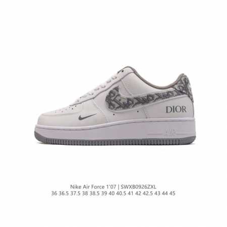 头层皮 耐克 Nike Air Force 1 '07 Low 空军一号含气垫 小白鞋 Dior 迪奥联名 低帮百搭厚底增高休闲运动板鞋。柔软、弹性十足的缓震性 - 点击图像关闭
