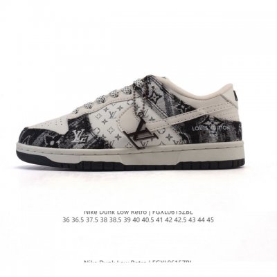 公司级 耐克 Nike Sb Dunk Low Pro 运动鞋复古板鞋 路易威登联名。采用柔软皮革织物拼接鞋面，经久耐穿，塑就如元年款 Dunk 般的复古质感。