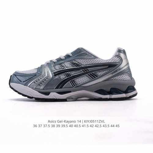 亚瑟士 Asics Gel-Kayano 14 运动休闲透气专业缓震慢跑鞋。采用工程弹性双层再生网格密度鞋面材质，后跟3D可视Gel缓震乳胶物料，升级Ff Bl