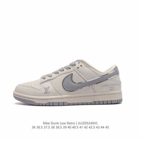 真标 耐克 Nike Sb Dunk Low Pro X Lv 路易威登 联名 复古低帮休闲运动滑板板鞋。采用脚感柔软舒适zoomair气垫，有效吸收滑板等极限 - 点击图像关闭