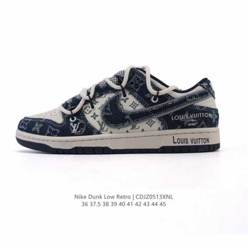 公司级 耐克 Nike Dunk Low Retro 运动鞋复古板鞋解构绑带 双鞋带 路易威登联名 作为 80 年代经典篮球鞋款，起初专为硬木球场打造，后来成为