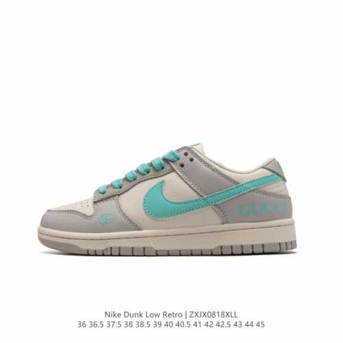 耐克 Nike Dunk Low Retro 运动鞋复古板鞋 Gucci 联名。作为 80 年代经典篮球鞋款，起初专为硬木球场打造，后来成为席卷街头的时尚标杆，