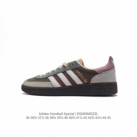 真标 阿迪达斯 Adidas Handball Spezial 三叶草学院风复古休闲板鞋 德训鞋 橡胶底柔软皮革经典运动鞋板鞋。圆头、缝合拼接设计、正面绑带、鞋 - 点击图像关闭