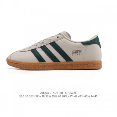 新品 阿迪达斯 Adidas Stadt 舒适透气 百搭潮流 复古时尚 德训鞋 柔软舒适 防滑耐磨 低帮 运动板鞋 男女同款。休闲鞋特色：设计师大胆选择粉色打底