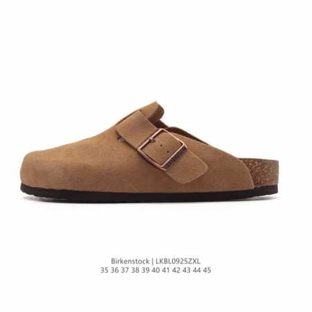 德国百年知名鞋履品牌 勃肯Birkenstock Boston Suede Shearling 波士顿系列休闲凉拖鞋 低帮牛皮绒面革复古软木底包头露跟休闲拖鞋， - 点击图像关闭