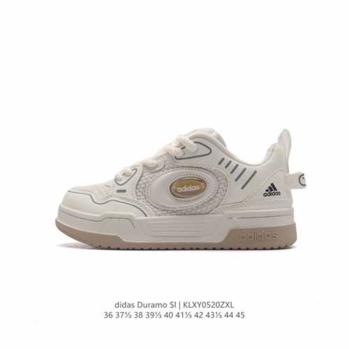 Adidas 阿迪达斯 阿迪达斯adidas Duramo Sl 男女子跑鞋时尚板鞋，选用皮革拼接网材鞋面，质轻而柔软，透气吸汗且防臭。鞋侧饰以经典三条纹作装饰