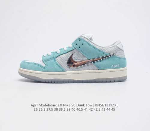 真标 耐克 April Skateboards X Nk Sb Dunk Low 联名款 冰封玫瑰 Sb扣碎篮板时尚休闲运动板鞋 配色采用白色网眼鞋面 皮革鞋头