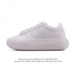 新品 阿迪达斯 Grand Court Platform Adidas网球鞋 舒适百搭小白鞋 防滑耐磨 低帮 厚底增高板鞋 “踩屎感”十足的小麦昆｜阿迪达斯 G