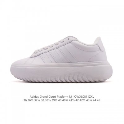 新品 阿迪达斯 Grand Court Platform Adidas网球鞋 舒适百搭小白鞋 防滑耐磨 低帮 厚底增高板鞋 “踩屎感”十足的小麦昆｜阿迪达斯 G