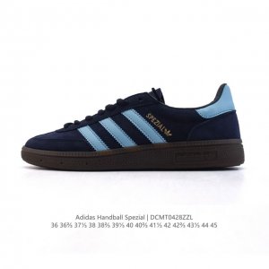 阿迪达斯 Adidas Handball Spezial 低帮三叶草学院风复古休闲板鞋 德训鞋 橡胶底柔软皮革经典运动鞋板鞋。圆头、缝合拼接设计、正面绑带、鞋舌