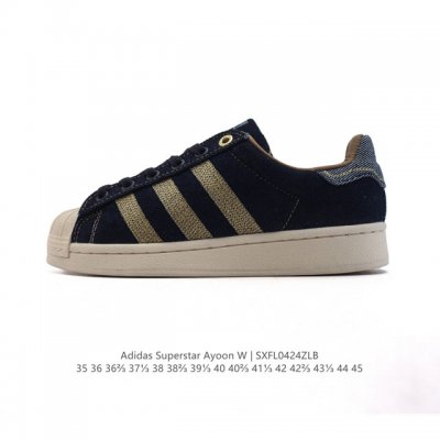 阿迪达斯 Adidas Superstar Ayoon W 三叶草运动鞋经典贝壳头板鞋 时尚男女鞋 皮革鞋面材质 标志性的贝壳鞋头，锯齿三条纹，简约的线条。就连
