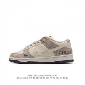 耐克 Nike Dunk Low Retro 运动鞋经典复古板鞋 Gucci联名。作为 80 年代经典篮球鞋款，起初专为硬木球场打造，后来成为席卷街头的时尚标杆
