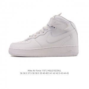公司级 头层皮 耐克 Nike Air Force 1 '07 空军一号含气垫 小白鞋 秋冬新款 加厚 中帮魔术贴 百搭厚底增高休闲运动板鞋。柔软、弹性十足的缓