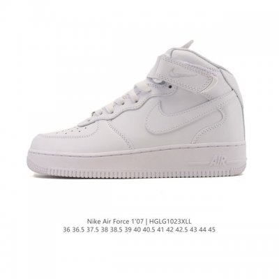 公司级 头层皮 耐克 Nike Air Force 1 '07 空军一号含气垫 小白鞋 秋冬新款 加厚 中帮魔术贴 百搭厚底增高休闲运动板鞋。柔软、弹性十足的缓