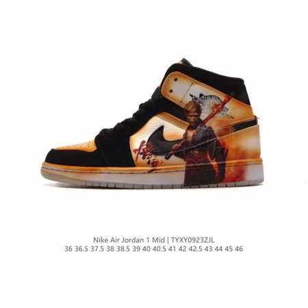 公司级 耐克 Nike Air Jordan 1 Mid 男女子篮球鞋 黑神话悟空 时尚轻盈板鞋aj1乔1运动鞋 乔丹一代 高帮复古休闲篮球鞋 。Air Jor - 点击图像关闭