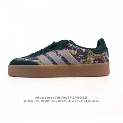 Adidas 阿迪达斯 男女款运动鞋 三叶草Samba Velentine 休闲鞋 德训鞋 刺绣花朵鞋面 复古板鞋经典运动鞋。一款阿迪达斯的Samba面包鞋，该