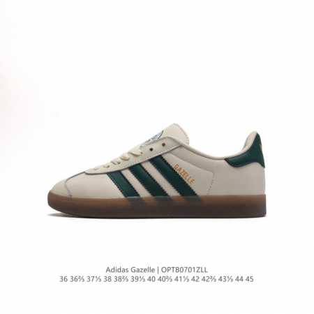 阿迪达斯 Adidas 中性三叶草gazelle系列休闲鞋男女经典运动鞋，鞋身特殊的猪八皮革材质和简单百搭的特点，让 Gazelle 一直活跃在街头。T字鞋头、 - 点击图像关闭