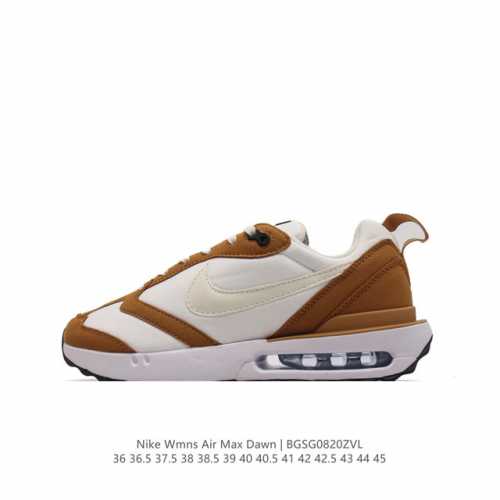 耐克 Nike Air Max Dawn 黎明系列 低帮气垫百搭休闲运动慢跑鞋，从配色上彰显出浓厚的复古气质。最大的亮点当属鞋型设计上加入结构元素，汲取 4年诞