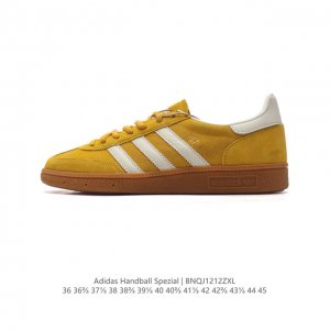 阿迪达斯 Adidas Handball Spezial 低帮三叶草学院风复古休闲板鞋 德训鞋 橡胶底柔软皮革面经典运动鞋板鞋。圆头、缝合拼接设计、正面绑带、鞋