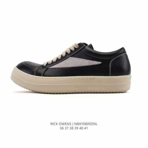 公司级 Rick Owens 复古百搭 时尚 舒适透气 耐磨 休闲鞋 市售最高版本 Rick Owens 瑞克 欧文斯 粗鞋带 低帮高街休闲运动板鞋 原鞋开发