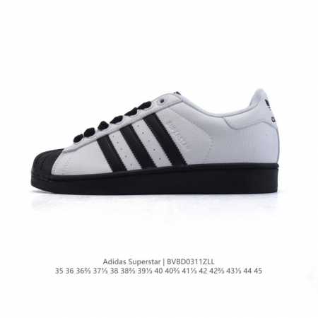 130 【真标】阿迪达斯 Adidas Superstar 三叶草经典贝壳头系列 新款休闲板鞋潮流男女士运动鞋 。鞋面柔软皮革材质 标志性的贝壳鞋头，锯齿三条纹 - 点击图像关闭