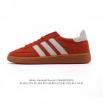 阿迪达斯 Adidas Handball Spezial 低帮三叶草学院风复古休闲板鞋 德训鞋 橡胶底柔软皮革经典运动鞋板鞋。圆头、缝合拼接设计、正面绑带、鞋舌