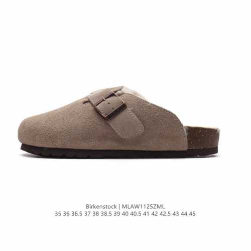 公司级 德国百年知名鞋履品牌 博肯birkenstock Boston Vl 勃肯绒面 加绒加毛 秋冬新款 金属针扣软木底包头拖鞋 牛皮革质地柔软 搭配可调节鞋