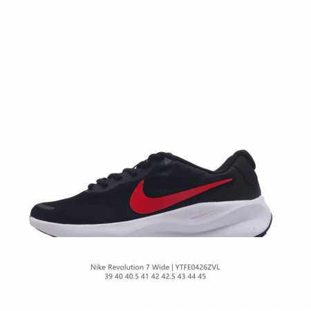 公司级 耐克 Nike Revolution 7 Wide 男子公路跑步鞋 宽版 厚底增高老爹鞋透气网面运动鞋。采用柔软缓震设计，具有出色支撑力，为你开启跑步新 - 点击图像关闭