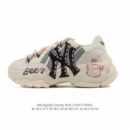 公司级 韩国Mlb 男女复古老爹 Mlb Bigball Chunky pixel 复古印花 解构绑带 双鞋带 男女厚底增高纽约洋基队老爹运动休闲跑步鞋 ，Ml - 点击图像关闭